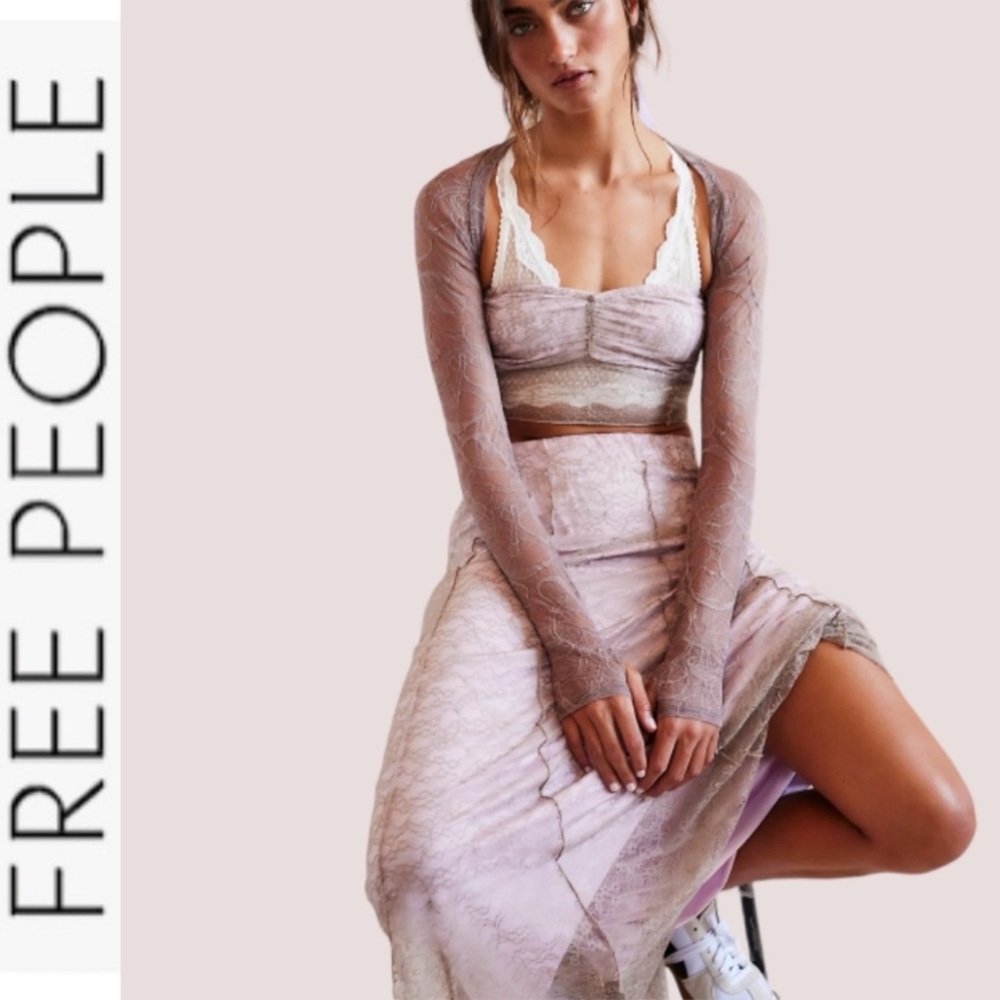 NWT FP Shape Of You Set lace crop top/maxi skirt Sandy Pink Combo - Picture 4 of 16